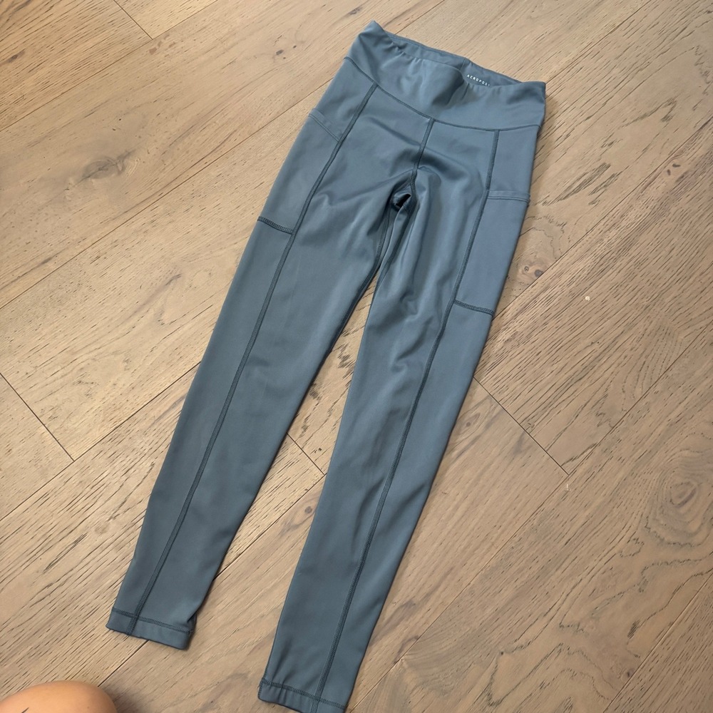 Aeropostale Womens High Waisted Active Leggings with Side Pockets Slate Blue S